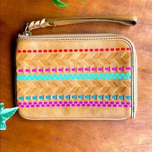 Fossil tan/multi color leather wristlet